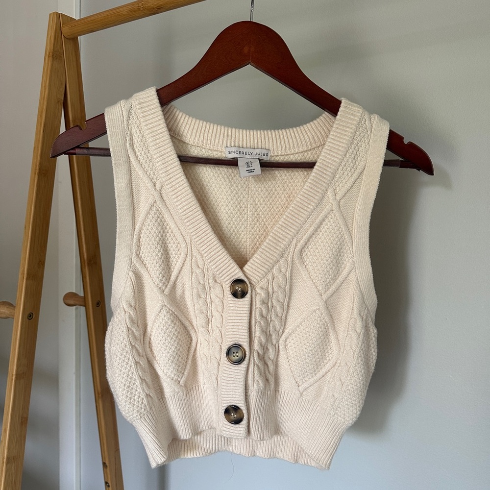 Sincerely Jules Cream Cable Knit Vest